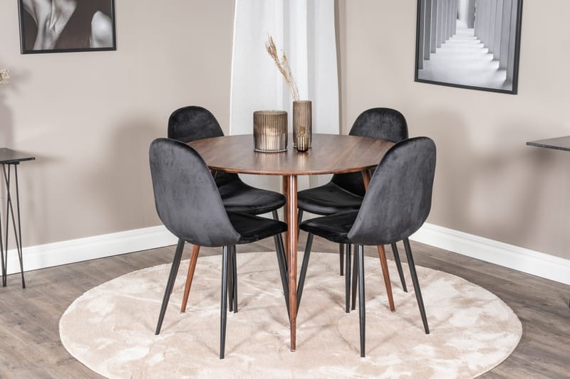 Ridones Spisegruppe 100 cm Rund inkl. 4 Pontus Stoler - Brun/Svart - Møbler - Bord - Spisegruppe