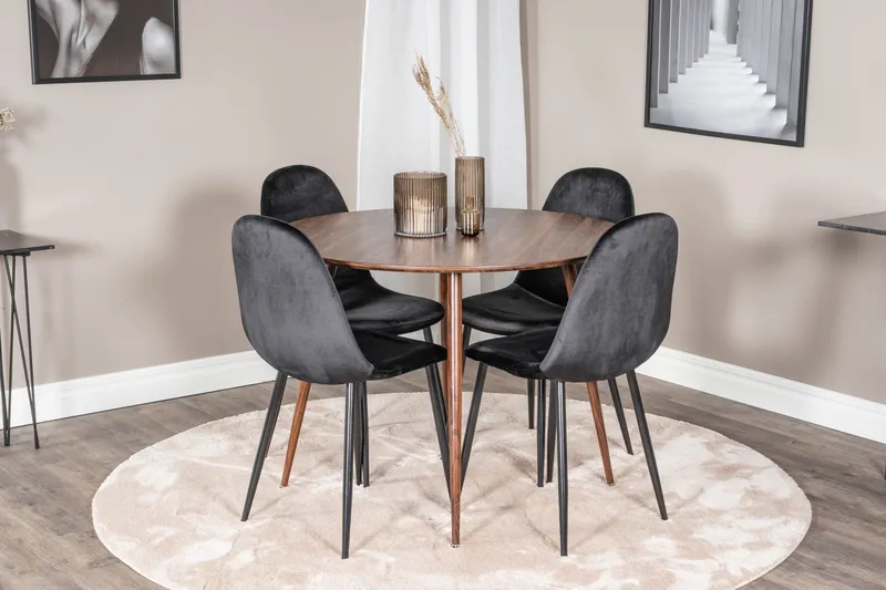 Ridones Spisegruppe 100 cm Rund inkl. 4 Pontus Stoler - Brun/Svart - Møbler - Bord - Spisegruppe
