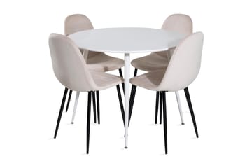 Ridones Spisegruppe 100 cm Rund inkl. 4 Pontus Stoler - Hvit/Svart/Beige - Møbler - Bord - Spisegruppe