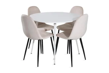 Ridones Spisegruppe 100 cm Rund inkl. 4 Pontus Stoler - Hvit/Svart/Beige - Møbler - Bord - Spisegruppe