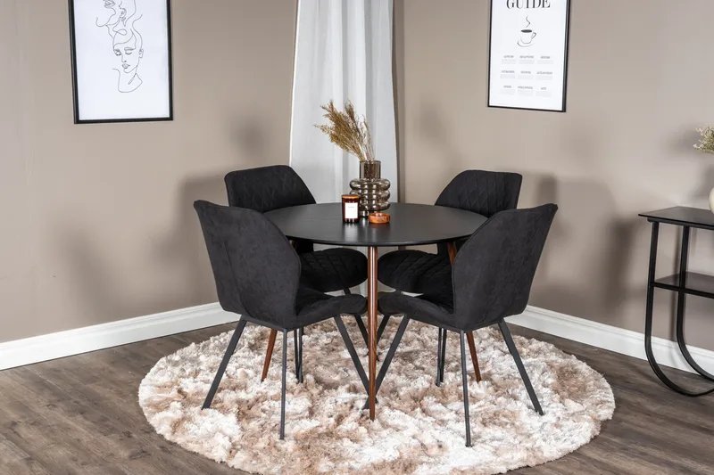 Ridones Spisegruppe Rundt inkl. 4 Sumoas Stoler - Svart/Brun - Møbler - Bord - Spisegruppe