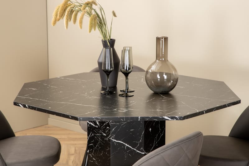 Rundt Marbs Spisebord med 4 stk Velvet Spisestol - Møbler - Bord - Spisegruppe