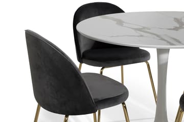 Severo Spisegruppe 100 cm Rund med 4 Gerardo Stoler Fløyel - Hvit|Grå|Messing - Møbler - Bord - Spisegruppe