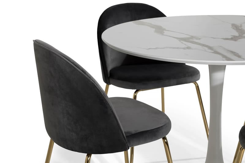 Severo Spisegruppe 100 cm Rund med 4 Gerardo Stoler Fløyel - Hvit|Grå|Messing - Møbler - Bord - Spisegruppe