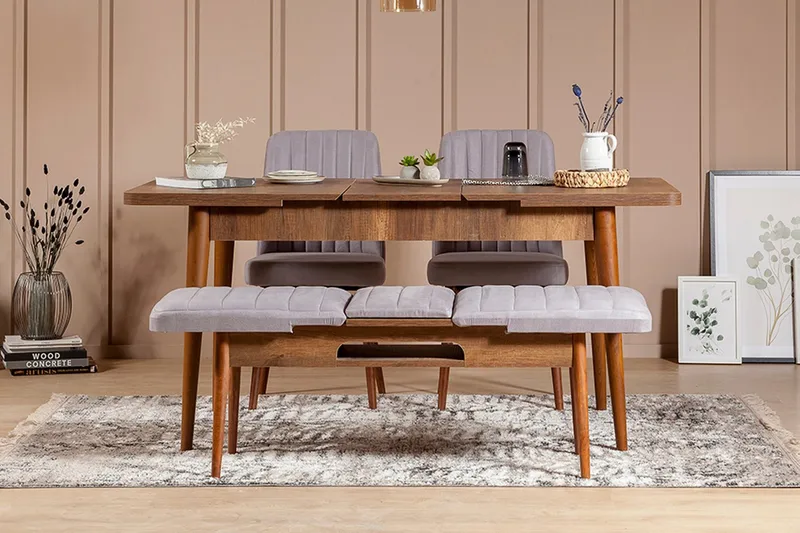 Shundrea Spisegruppe 4 deler 75 cm - Valnøtt - Møbler - Bord - Spisegruppe