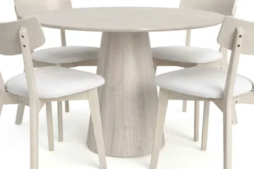 Siena spisegruppe 110 cm rund hvitlasert med 4 Amelia spisestoler med pute - Hvitlasert/Beige - Møbler - Bord - Spisegruppe