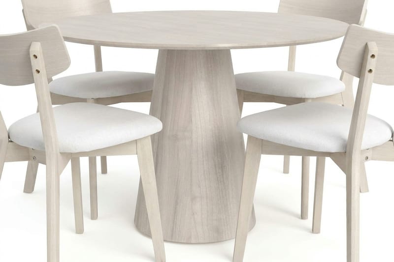 Siena spisegruppe 110 cm rund hvitlasert med 4 Amelia spisestoler med pute - Hvitlasert/Beige - Møbler - Bord - Spisegruppe