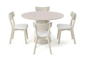 Siena spisegruppe 110 cm rund hvitlasert med 4 Amelia spisestoler med pute - Hvitlasert/Beige - Møbler - Bord - Spisegruppe