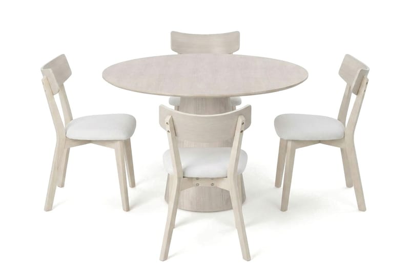 Siena spisegruppe 110 cm rund hvitlasert med 4 Amelia spisestoler med pute - Hvitlasert/Beige - Møbler - Bord - Spisegruppe