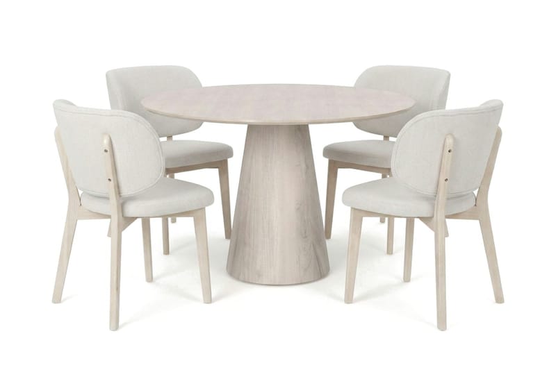 Siena Spisegruppe 110 cm rund hvitlasert med 4 Eira spisestoler, Hvitlasert