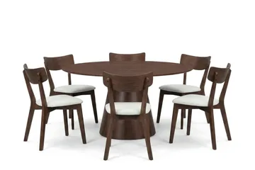 Siena spisegruppe 150 cm rund i valnøtt med 6 Amelia spisestoler med pute - Valnøtt/Beige - Møbler - Bord - Spisegruppe
