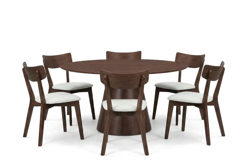 Siena spisegruppe 150 cm rund i valnøtt med 6 Amelia spisestoler med pute - Valnøtt/Beige - Møbler - Bord - Spisegruppe