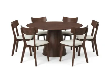 Siena spisegruppe 150 cm rund i valnøtt med 6 Amelia spisestoler med pute - Valnøtt/Beige - Møbler - Bord - Spisegruppe