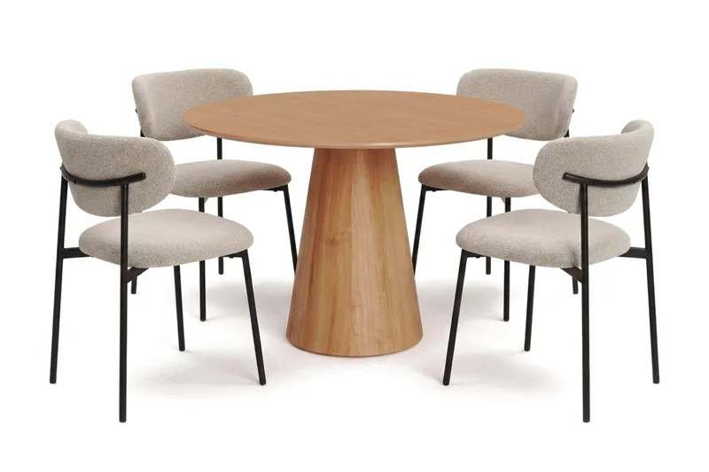 Siena spisegruppe rund 110 cm eik med 4 Lucy spisestoler, Eik
