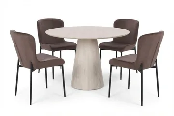 Siena spisegruppe rund 110 cm hvitlasert med 4 Elsie spisestoler