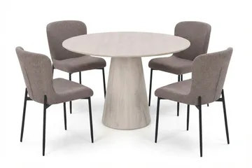 Siena spisegruppe rund 110 cm hvitlasert med 4 Elsie spisestoler