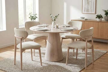Siena spisegruppe rund 110 cm hvitlasert med 4 Molly spisestoler - Hvitlasert - Møbler - Bord - Spisegruppe