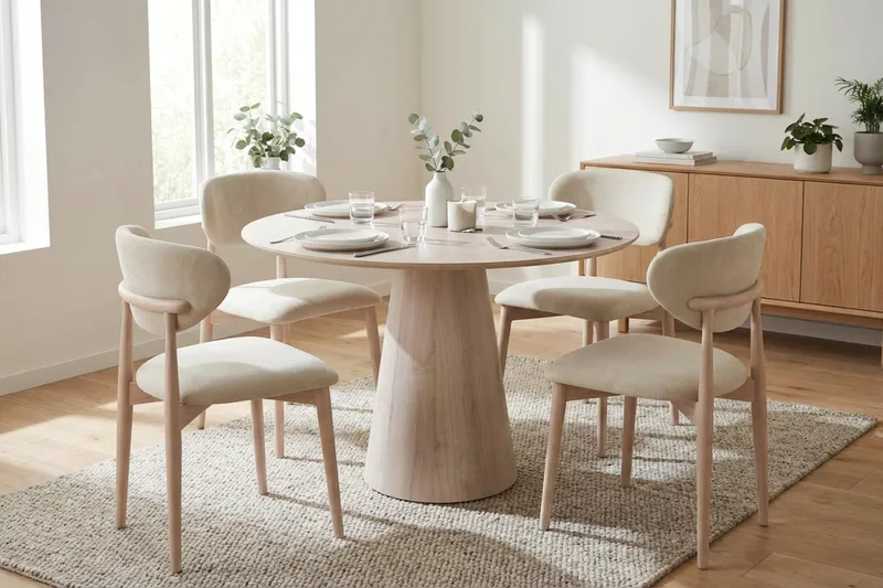Siena spisegruppe rund 110 cm hvitlasert med 4 Molly spisestoler - Hvitlasert - Møbler - Bord - Spisegruppe