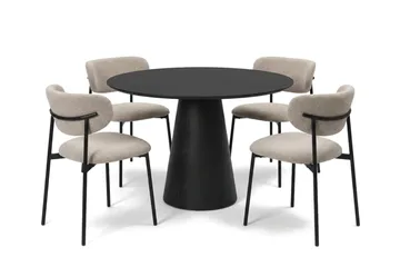 Siena spisegruppe rund 110 cm svart med 4 Lucy spisestoler