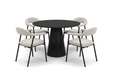 Siena spisegruppe rund 110 cm svart med 4 Ronja spisestoler - Beige/svart - Møbler - Bord - Spisegruppe