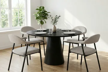 Siena spisegruppe rund 110 cm svart med 4 Ronja spisestoler - Beige/svart - Møbler - Bord - Spisegruppe