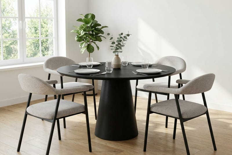 Siena spisegruppe rund 110 cm svart med 4 Ronja spisestoler - Beige/svart - Møbler - Bord - Spisegruppe