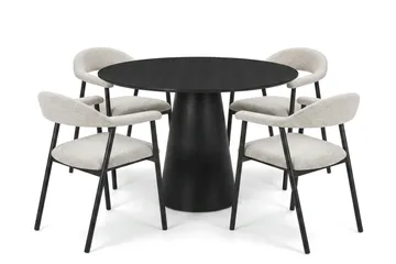 Siena spisegruppe rund 110 cm svart med 4 Ronja spisestoler - Beige/svart - Møbler - Bord - Spisegruppe
