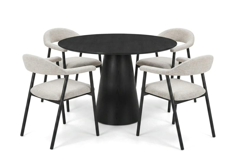 Siena spisegruppe rund 110 cm svart med 4 Ronja spisestoler - Beige/svart - Møbler - Bord - Spisegruppe