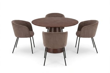 Siena spisegruppe rund 110 cm valnøtt med 4 Berit spisestoler - Valnøtt - Møbler - Bord - Spisegruppe
