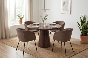 Siena spisegruppe rund 110 cm valnøtt med 4 Berit spisestoler - Valnøtt - Møbler - Bord - Spisegruppe