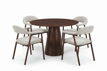 Siena spisegruppe rund 110 cm valnøtt med 4 Ronja spisestoler - Sand/valnøtt - Møbler - Bord - Spisegruppe