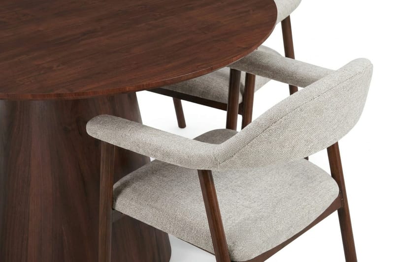 Siena spisegruppe rund 110 cm valnøtt med 4 Ronja spisestoler - Sand/valnøtt - Møbler - Bord - Spisegruppe