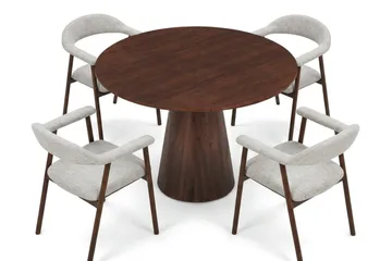 Siena spisegruppe rund 110 cm valnøtt med 4 Ronja spisestoler - Sand/valnøtt - Møbler - Bord - Spisegruppe