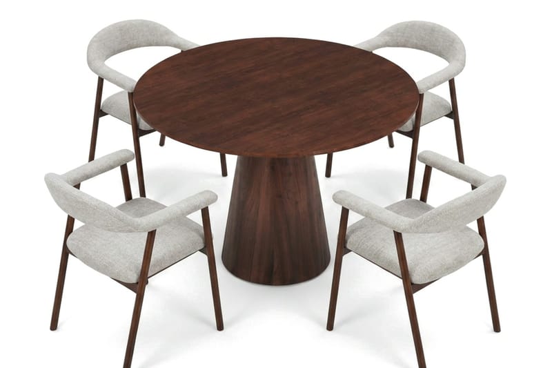 Siena spisegruppe rund 110 cm valnøtt med 4 Ronja spisestoler - Sand/valnøtt - Møbler - Bord - Spisegruppe
