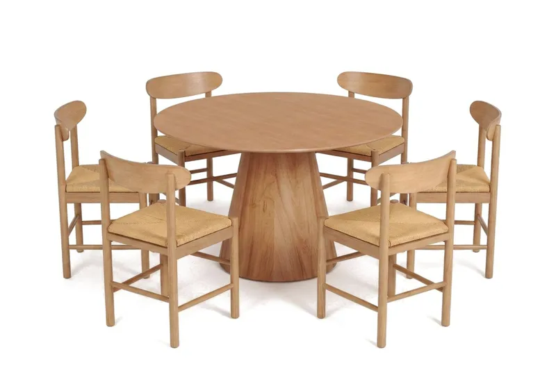 Siena spisegruppe rund 130 cm eik med 6 Malte spisestoler