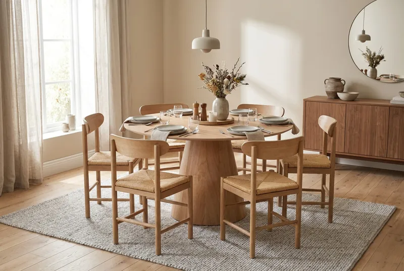 Siena spisegruppe rund 130 cm eik med 6 Malte spisestoler - Møbler - Bord - Spisegruppe