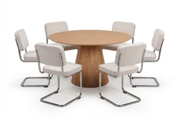 Siena spisegruppe rund 130 cm eik med 6 Milva spisestoler - Eik - Møbler - Bord - Spisegruppe