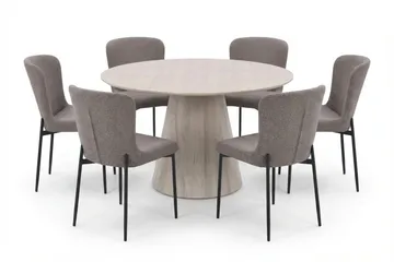 Siena spisegruppe rund 130 cm hvitlasert med 6 Elsie spisestoler