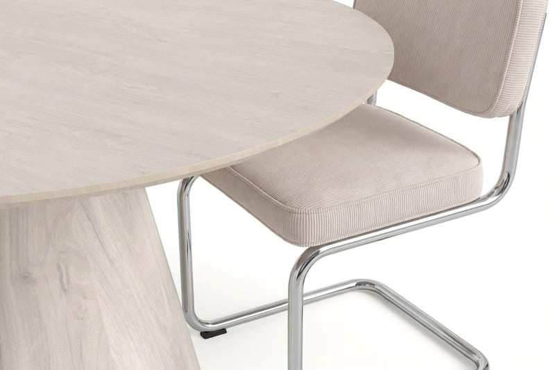 Siena spisegruppe rund 130 cm hvitlasert med 6 Milva spisestoler - Hvitlasert/Beige/krom - Møbler - Bord - Spisegruppe