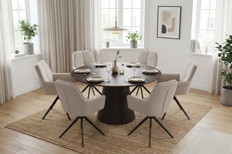 Siena spisegruppe rund 130 cm røkt eik med 6 Torsby spisestoler - Røkt eik - Møbler - Bord - Spisegruppe