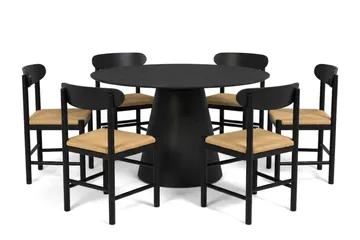 Siena spisegruppe rund 130 cm svart med 6 Malte spisestoler - Møbler - Bord - Spisegruppe