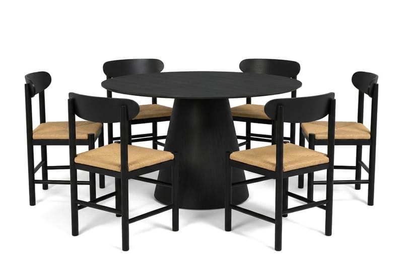 Siena spisegruppe rund 130 cm svart med 6 Malte spisestoler - Møbler - Bord - Spisegruppe
