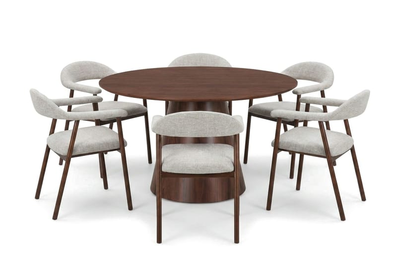 Siena spisegruppe rund 130 cm valnøtt med 4 Ronja spisestoler - Sand/valnøtt - Møbler - Bord - Spisegruppe