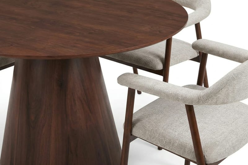 Siena spisegruppe rund 130 cm valnøtt med 4 Ronja spisestoler - Sand/valnøtt - Møbler - Bord - Spisegruppe
