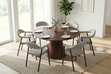 Siena spisegruppe rund 130 cm valnøtt med 4 Ronja spisestoler - Sand/valnøtt - Møbler - Bord - Spisegruppe