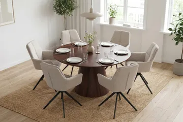 Siena spisegruppe rund 130 cm valnøtt med 6 Torsby spisestoler - Valnøtt - Møbler - Bord - Spisegruppe