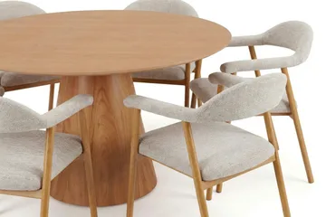 Siena spisegruppe rund 150 cm eik med 4 Ronja spisestoler - Sand/eik - Møbler - Bord - Spisegruppe