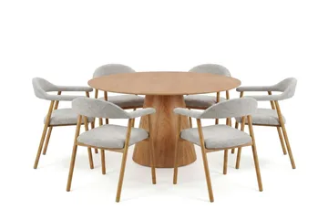 Siena spisegruppe rund 150 cm eik med 4 Ronja spisestoler - Sand/eik - Møbler - Bord - Spisegruppe