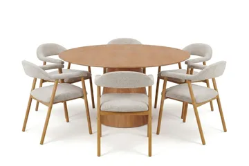 Siena spisegruppe rund 150 cm eik med 4 Ronja spisestoler - Sand/eik - Møbler - Bord - Spisegruppe