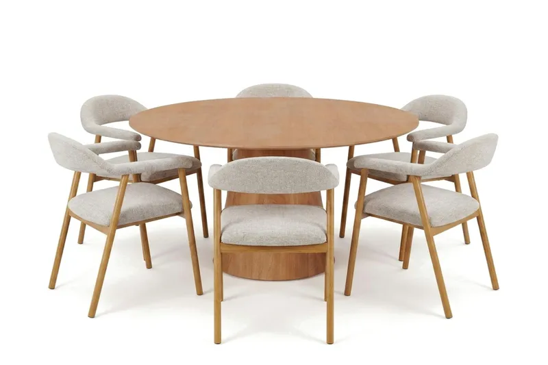 Siena spisegruppe rund 150 cm eik med 4 Ronja spisestoler - Sand/eik - Møbler - Bord - Spisegruppe